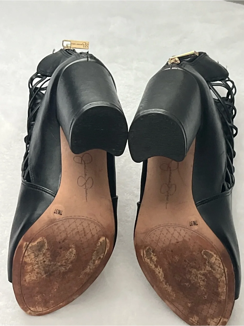 Jessica Simpson Black Open-Toe‎ Block Heel Booties with Side Cutouts, Size 7M/37